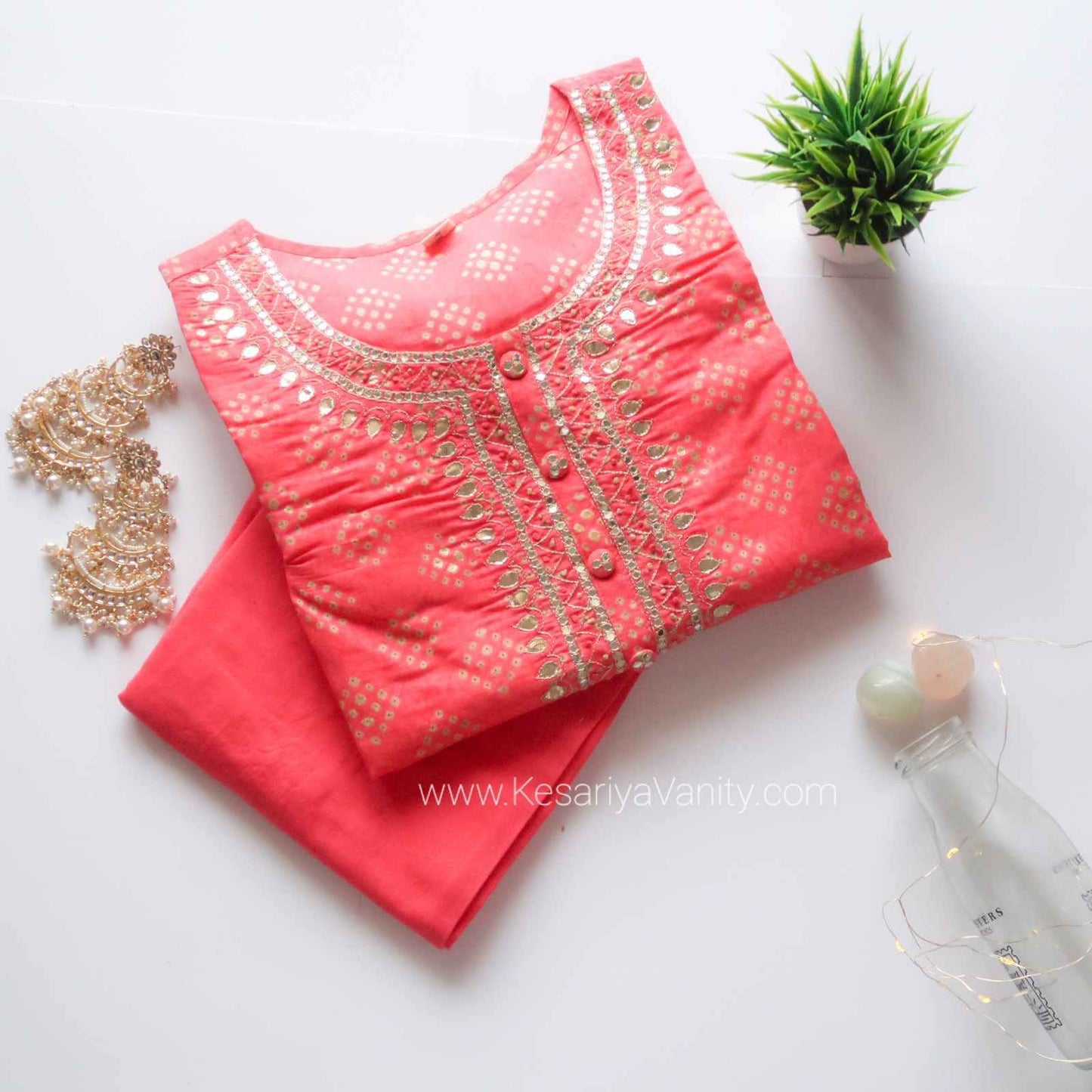 SALE: Carnation Pink Handwork Suit Set