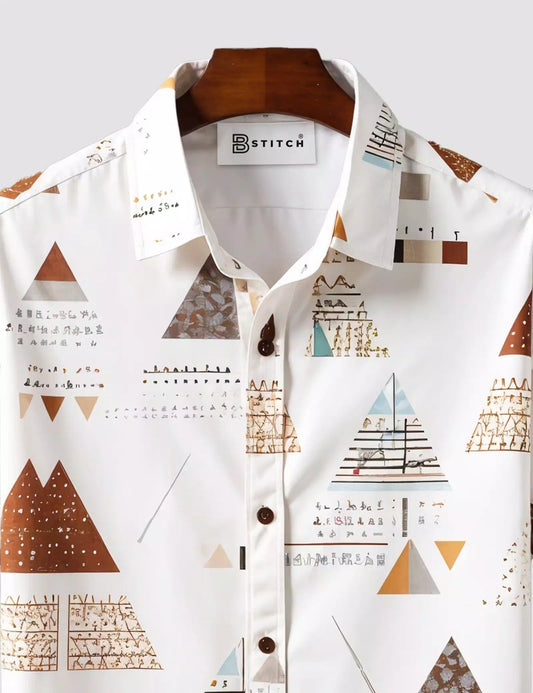 WHITE PYRAMID PRINTED DESIGNER MEN'S HALF SLEEVES SHIRT