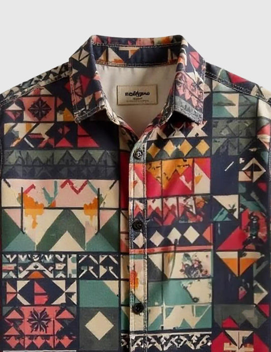 MULTICOLOR GEOMETRIC DESIGNER MEN'S HALF SLEEVES PRINTED SHIRT