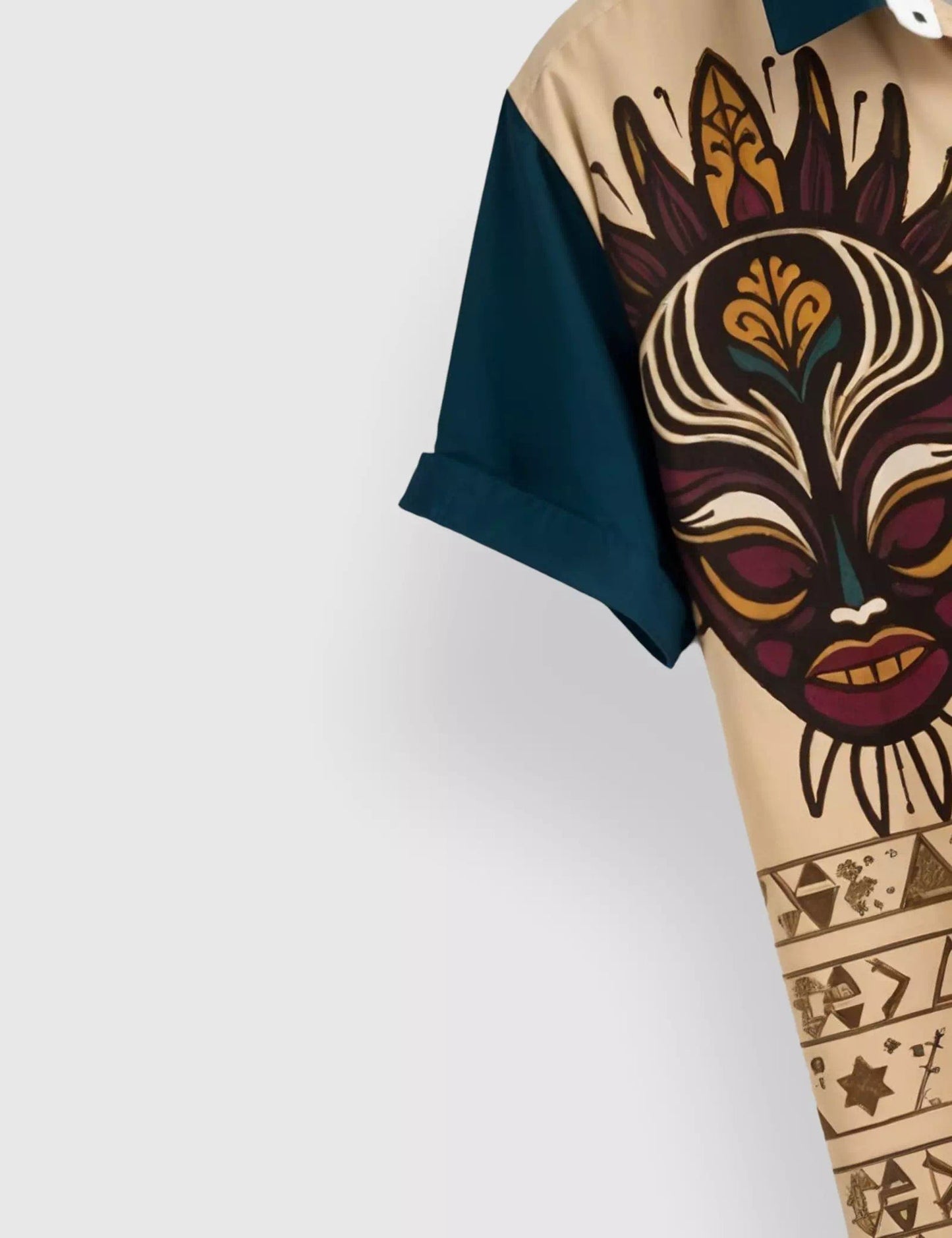 CREAM FACEMASK DESIGNER MEN'S HALF SLEEVES PRINTED SHIRT