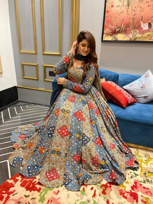 Aleena grey bandhej maxi set