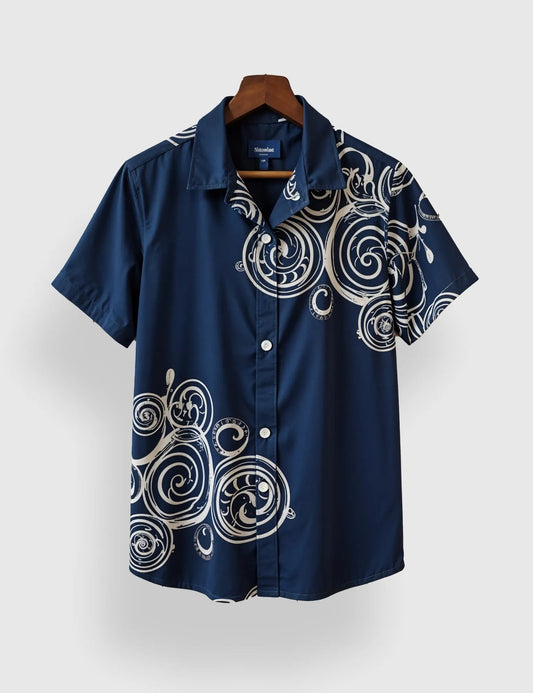 BLUE GEOMETRY MEN'S HALF SLEEVES PRINTED SHIRT
