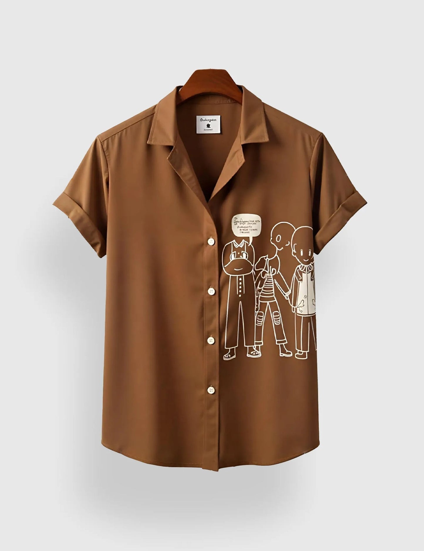 BROWN WHITE OUTLINE MEN'S HALF SLEEVES PRINTED SHIRT