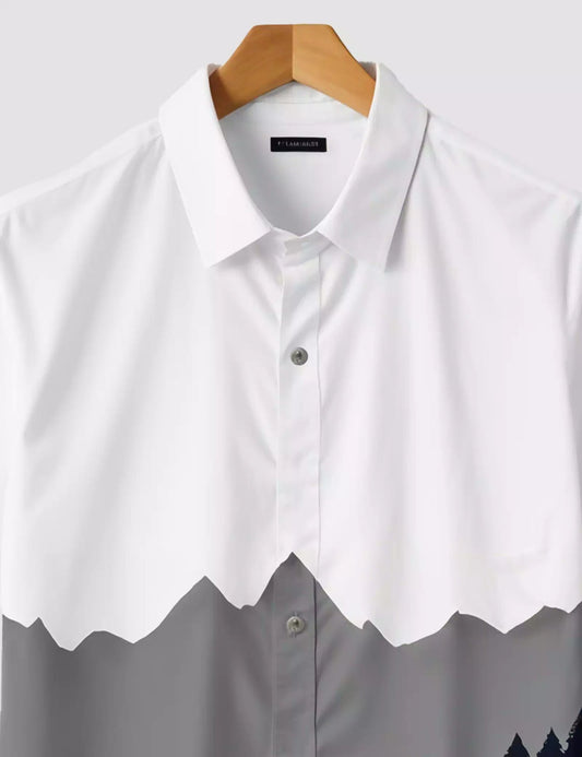 BLUE GRAY MOUNTAIN PRINTED DESIGNER MEN'S HALF SLEEVES PRINTED SHIRT