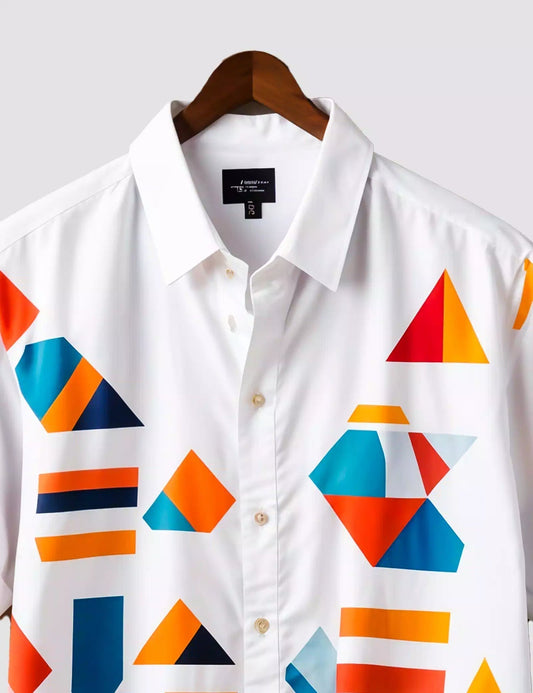 MULTI GEOMETRY PRINTED DESIGNER MEN'S HALF SLEEVES PRINTED SHIRT