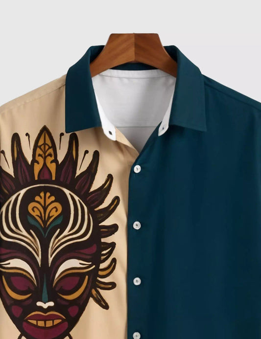 CREAM FACEMASK DESIGNER MEN'S HALF SLEEVES PRINTED SHIRT