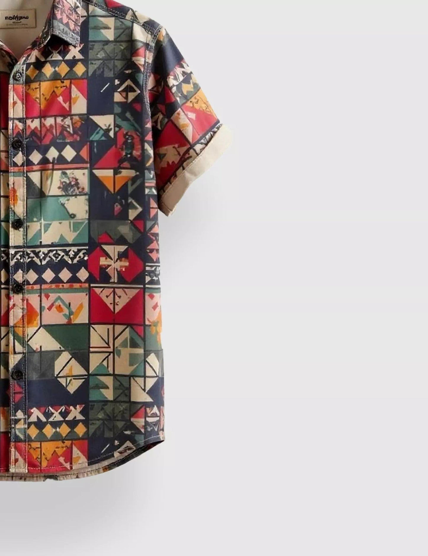 MULTICOLOR GEOMETRIC DESIGNER MEN'S HALF SLEEVES PRINTED SHIRT